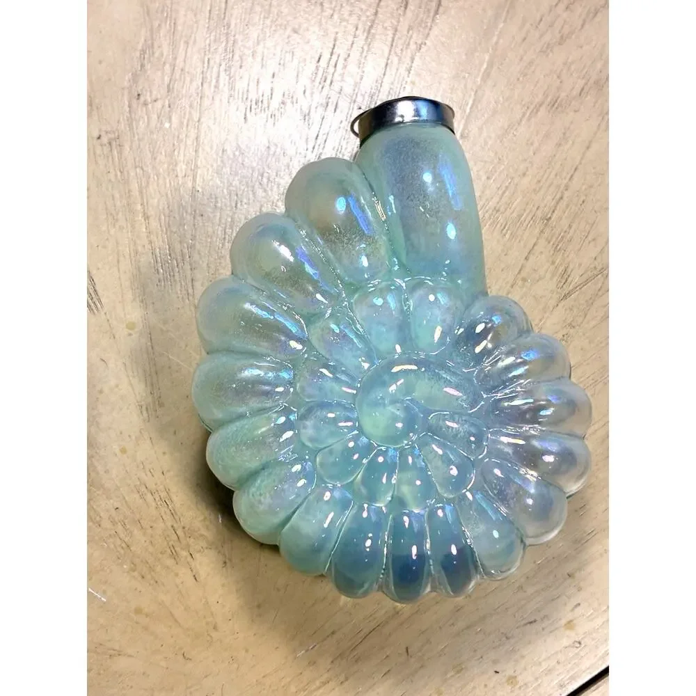 Sea Shell Glass Xmas Ornament Sea Green Iridescent Ribbed nautical kugel style
